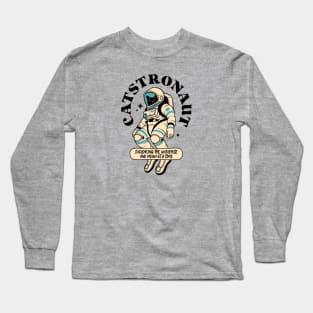 Astronaut Black Cat in blue Long Sleeve T-Shirt